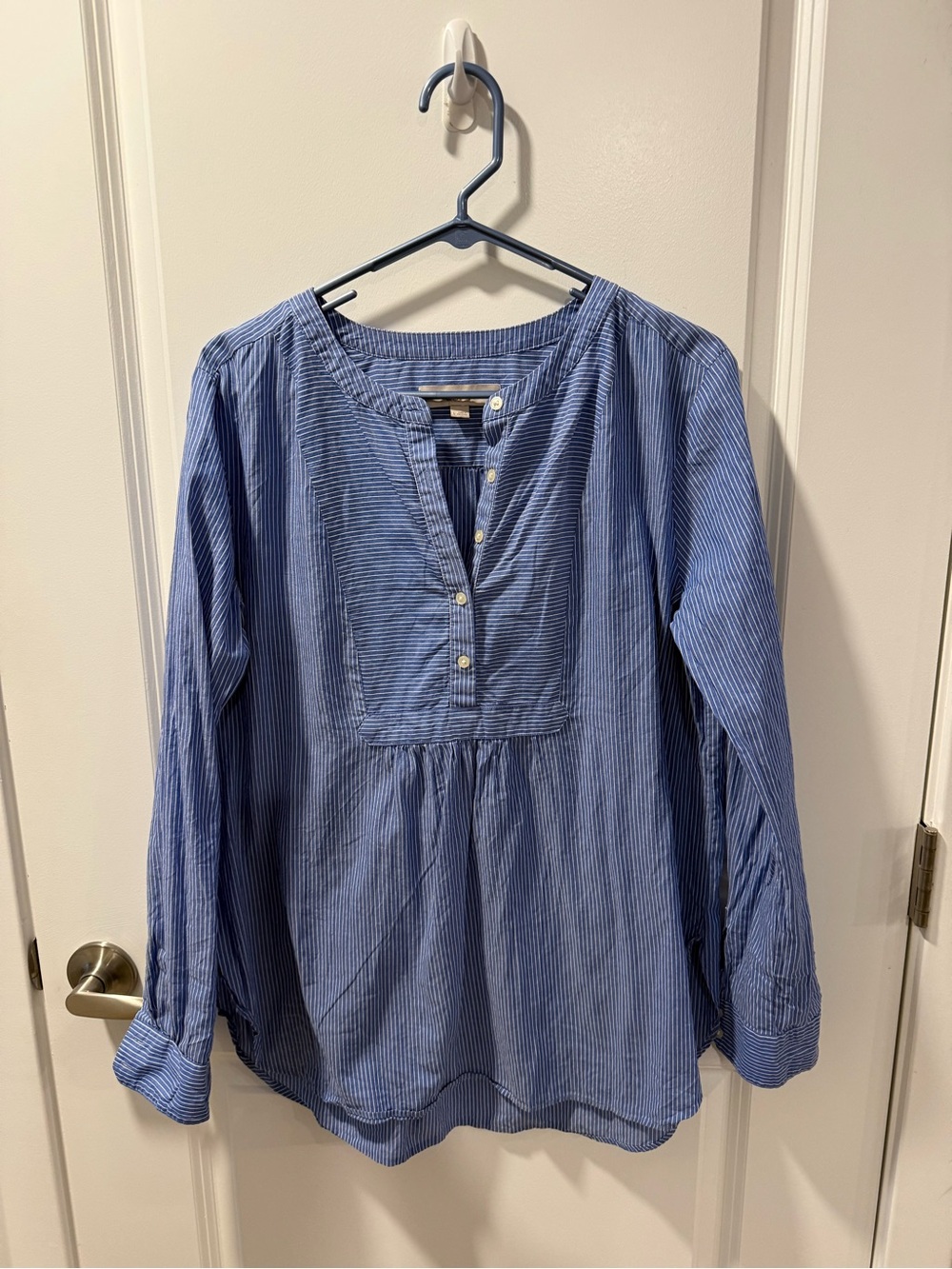 LOFT Blue Striped Long-Sleeve Henley Tunic